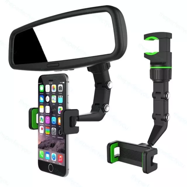 360° Car Rearview Mirror Rotation Adjustable Phone Holder Mount Multifunction