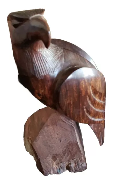 Hand Carved MCM Vintage Ironwood Standing Eagle 9" Tall Wood Bird Statue