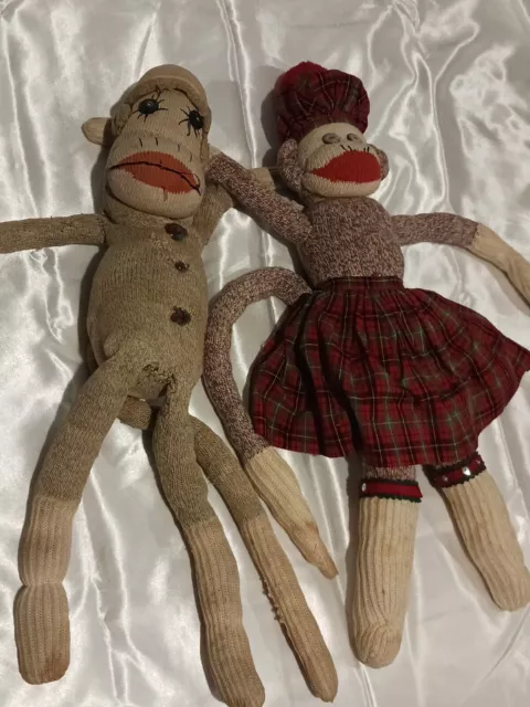 Pair Of Vintage Handmade Sock Monkeys CUTE!!