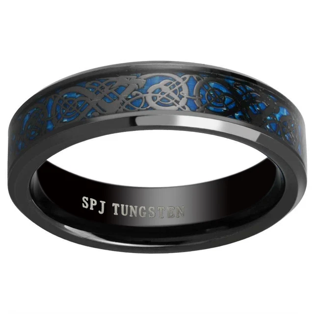 6mm Black Tungsten Carbide Men Women Wedding Engagement Band Ring Celtic Dragon