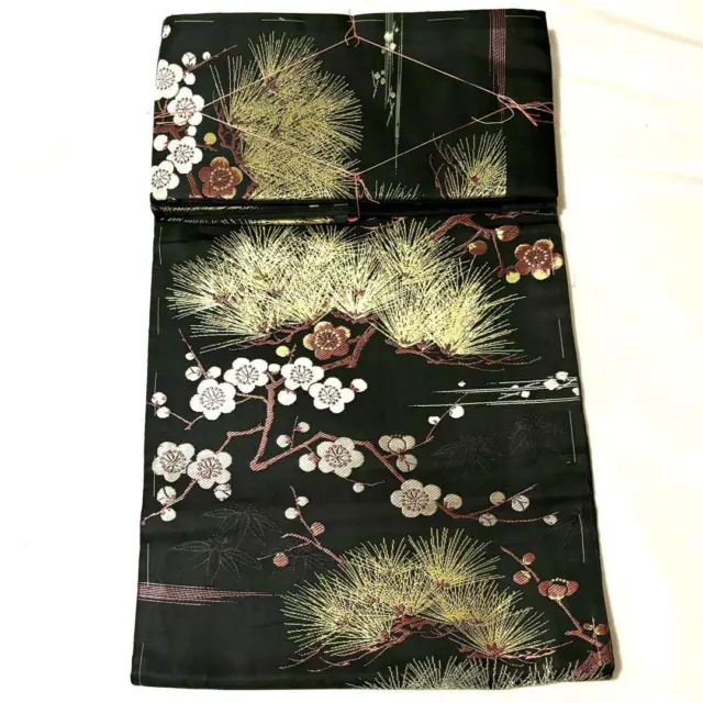 Kimono Pure Silk Antique 9-Inch Nagoya Obi Pine, Bamboo, And Plum