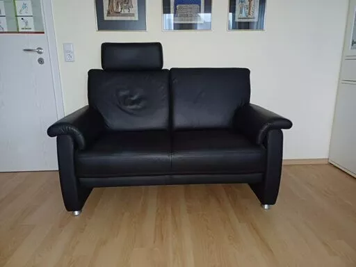 Leder-Couch 2-Sitzer, schwarz