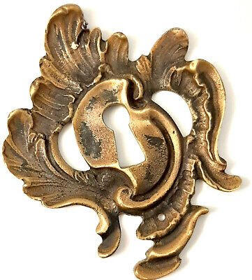 Vintage Brass Metal Ornate Key Door Plate 3D Leaves Art Nouveau Style NO KEY