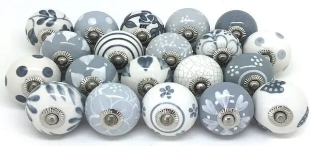 Knobs Grey & White Cream Rare Hand Painted Ceramic Knobs Cabinet Drawer Pull Pul 2