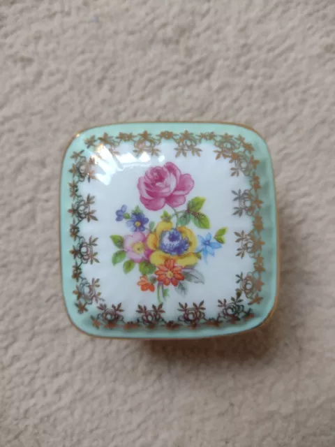 Porcelain Trinket  Floral Square Box Dish Crown PM Martinroda Dresden ChinaUsed