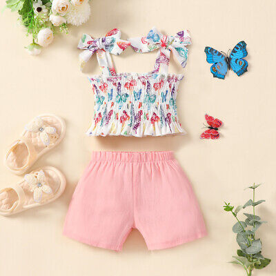 2Pcs Toddler Baby Girls Skirt Outfits Sleeveless T-Shirt Top+ Shorts Clothes Set