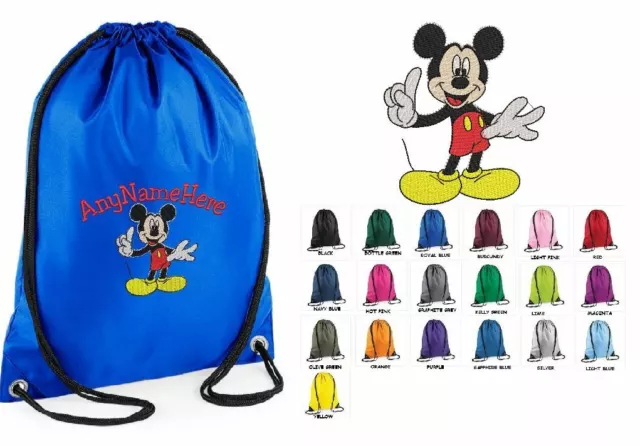 Personalised Mickey Mouse Design Embroidered Drawstring Bag Pe Kit Bag Swim Bag