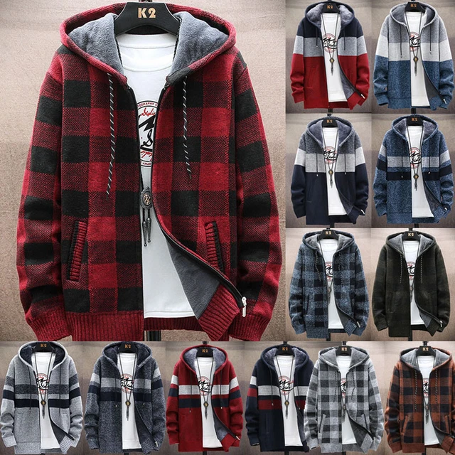 Mens Thick Warm Fleece Lined Hooded Hoodie Winter Zip Up Coat Jacket Sweatshirt.