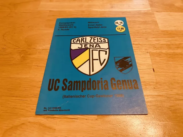 Programmheft EC Cup 2. Runde FC Carl Zeiss Jena - UC Sampdoria Genua 1988