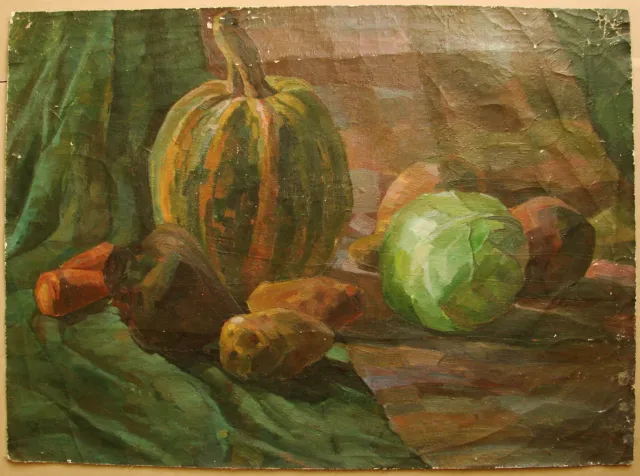 Ukrainian Soviet Oil Painting Still Life realism pumpkin vegetable
