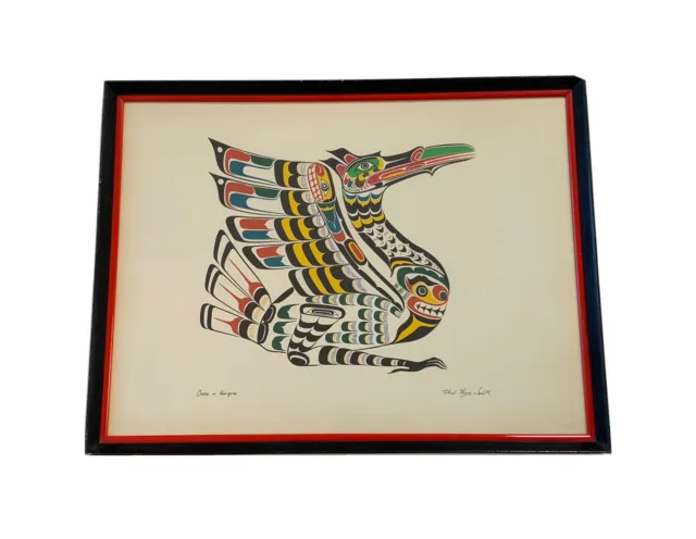Chief Henry Speck Art Crane Kwakiutl British Columbia Silkscreen Painting Vtg