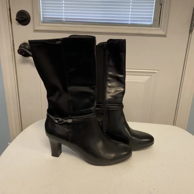 Women's Marbella Black Boots Size 8M Zipper Sides 2.5 Inch heels