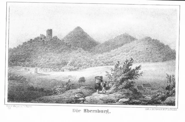 1840 - Burg Ebersburg Ruine Ebersberg Wanderer Hessen Original Lithographie