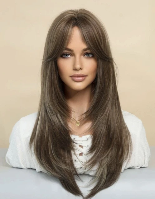 Perruque Longue Lisse Brune Synthétique - Taille Moyenne + 1 Bonnet - Neuf Sans étiquette