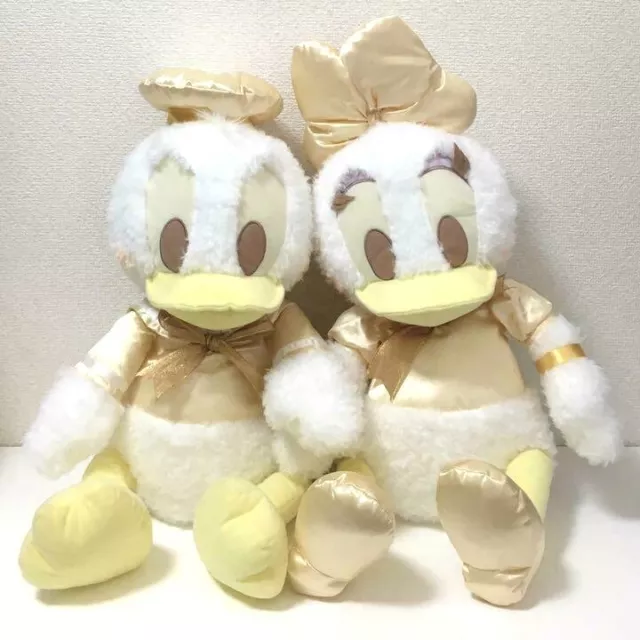 RARE Disney Donald & Daisy Giga BIG Plush doll SET White Gold Exclusive JP 21.7"