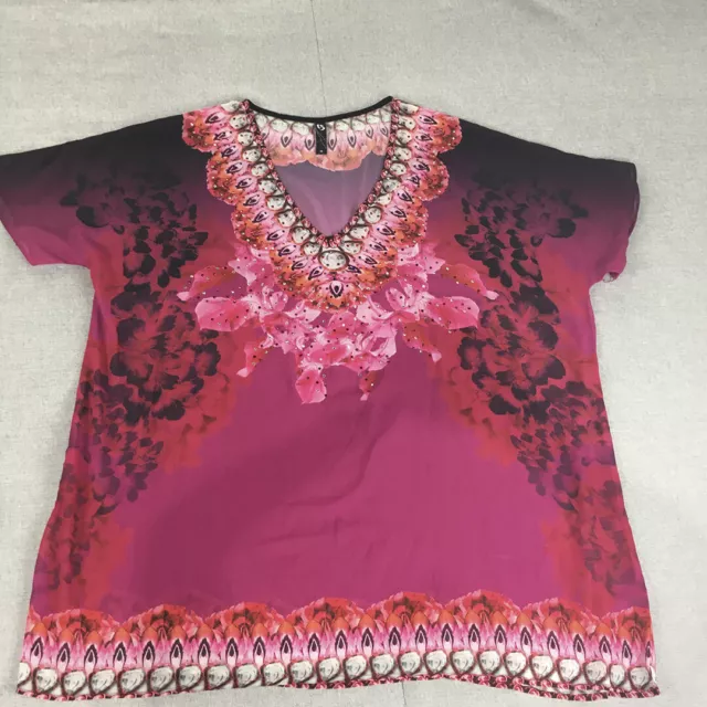 Taking Shape Womens Top Size 14 Pink Floral Short Sleeve Shirt Blouse TS