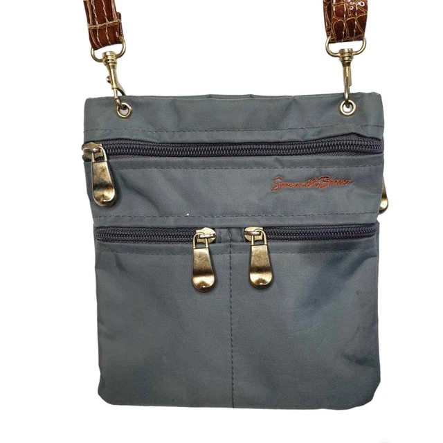 Samantha Brown gray crossbody travel bag with storage hook
