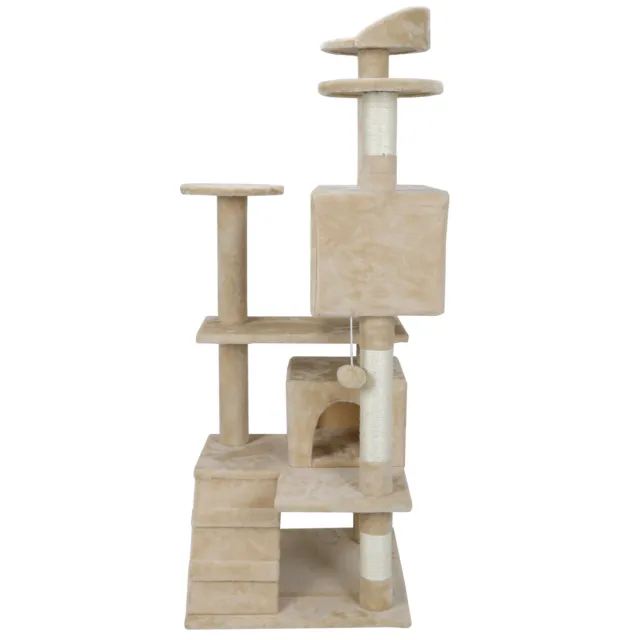 53" Cat Tree Kitten House Play Tower Scratcher Beige Condo Post Bed Furniture