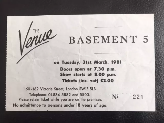 Biglietto_Ticket  Concert Basement Five The Venue London