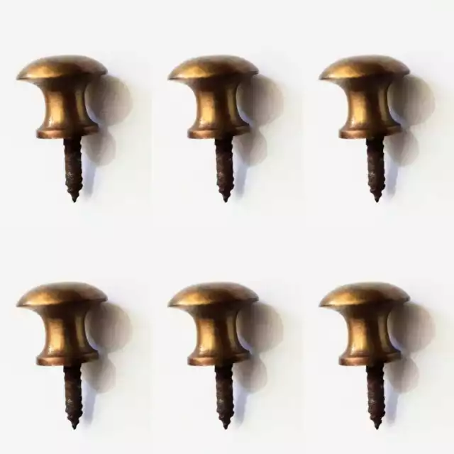 6 TINY 15mm screw fixing KNOBS pulls handles antique solid heavy brass drawer B