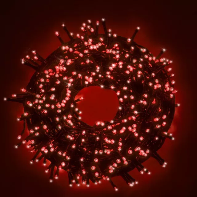 Luci di Natale Catena luminosa natalizia con 100 led rossa cavo verde 9mt IP44