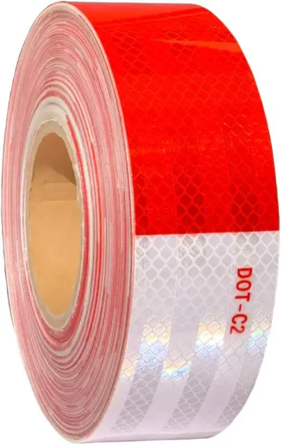 Reflective Safety Tape 2 Inch X 30 Feet DOT-C2 Waterproof Red and White Adhesive