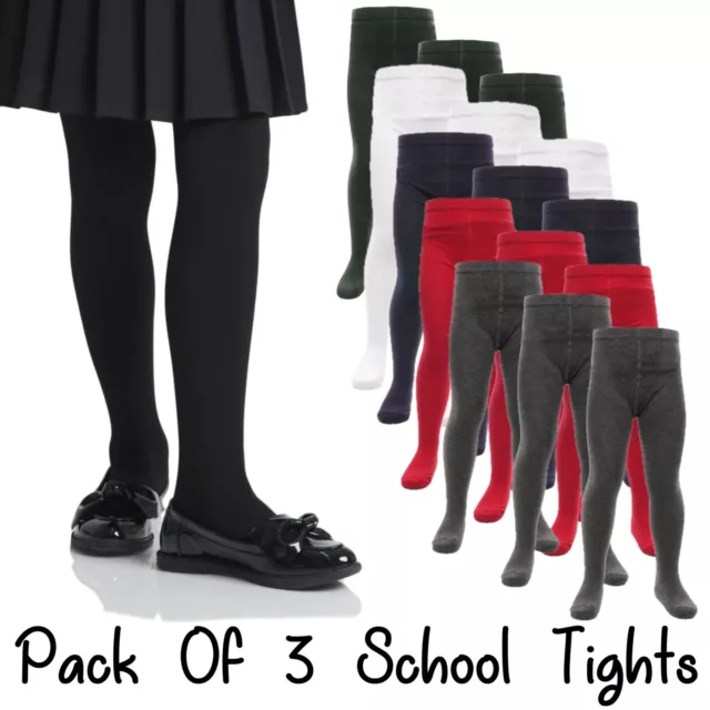 GIRLS TIGHTS BLACK Opaque Winter Warm Stretch Cotton 100 Denier School