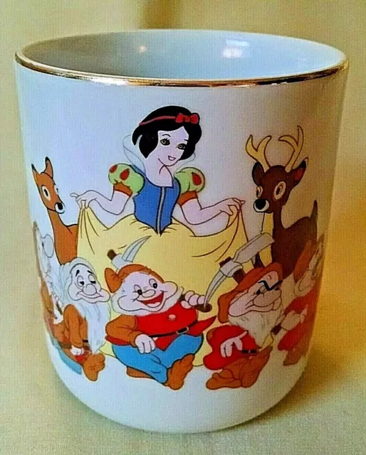 Snow White Mug Seven Dwarfs Walt Disney Vintage Japan Gold Trim Red Gold Foil*