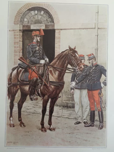 EDOUARD DETAILLE OFFICIERS DU TRAIN Planche Gravure Militaria Uniforme Armée