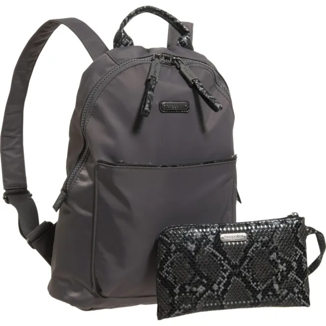 Baggallini Central Park Backpack With RFID Phone Wristlet in Smoke & Faux Python
