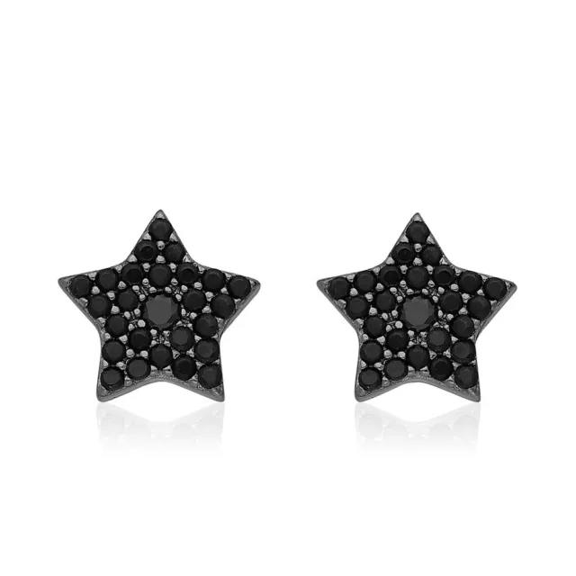 Black 925 Sterling Silver Small Star Black CZ Cubic Zirconia Stud Earrings