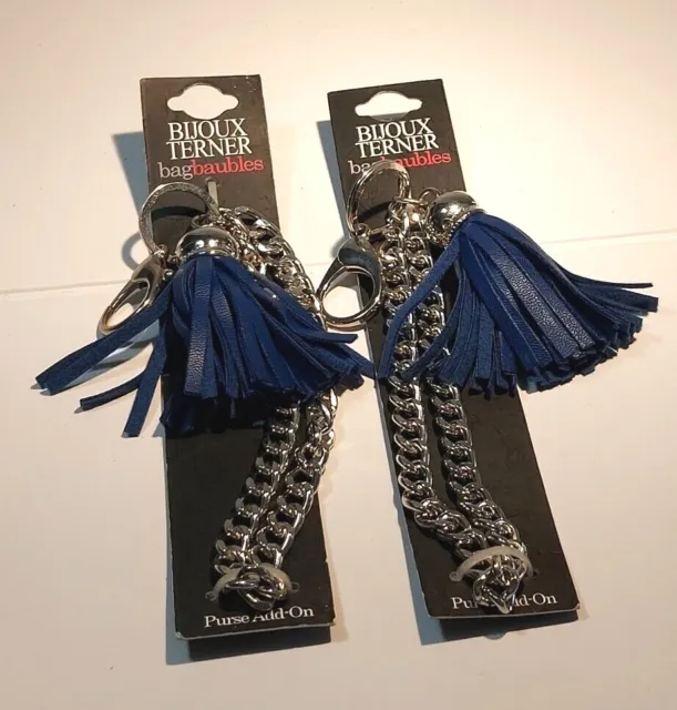 New Bijoux Terner bagboubles wristlet chain leather tassel only Blue-silver