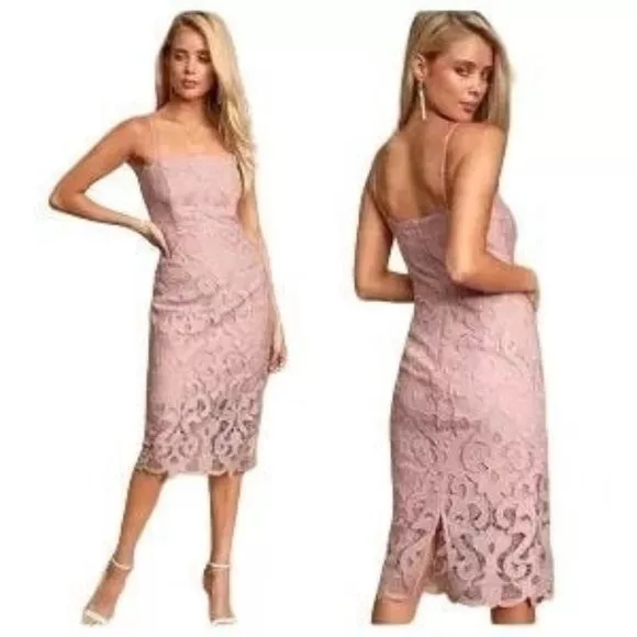 Bardot Lina Pink Rose Lace Sheath Midi Dress NWT Size Medium MSRP $225