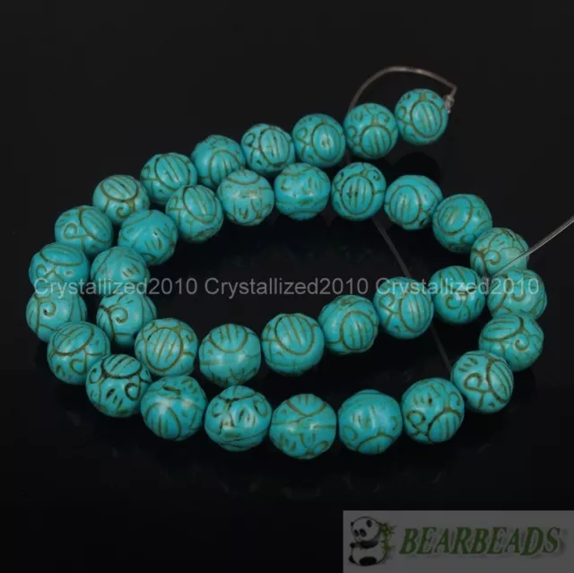 Blue Howlite Turquoise Gemstone Carved Round Loose Spacer Beads 10mm 12mm 16"