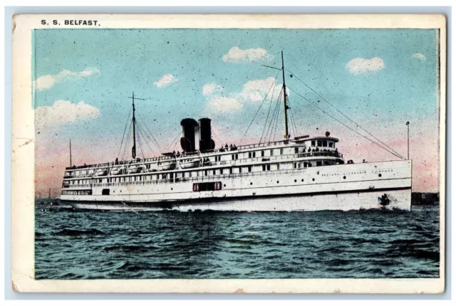 c1910 SS Belfast  Steamer Steamship Hotel Cruise Ship Vintage Antique Postcard