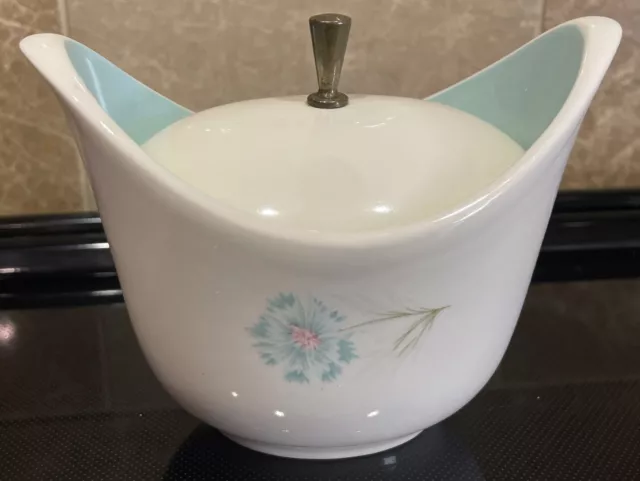 Taylor Smith & Taylor Boutonniere Sugar Bowl White with Blue Flower MCM