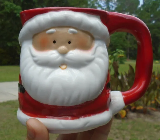 Large and Lovely Ceramic Christmas Embossed Santa 14 oz. Mug Cup  4.25" Tall