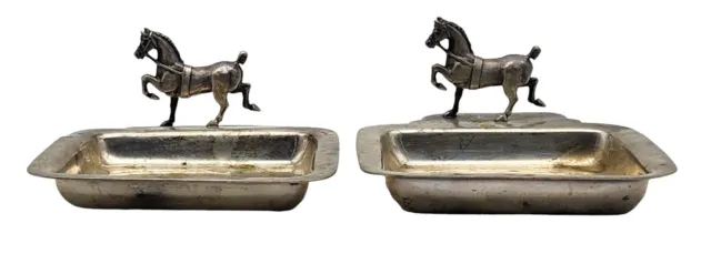 2 ~ ANTIQUE Sterling Silver Ashtray Pin Tray HORSES ~ 147.5g