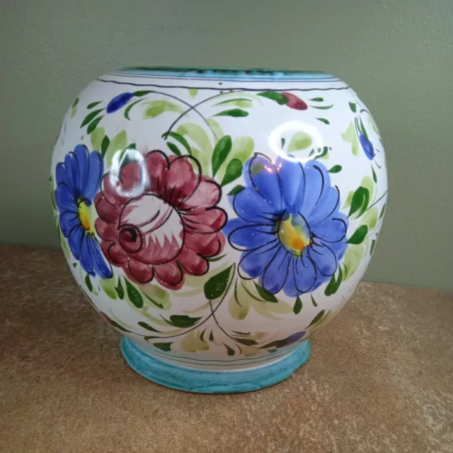 Vintage 1970s, Studio Pottery, Hand Painted 16cm Tall  Floral Vase, Signed