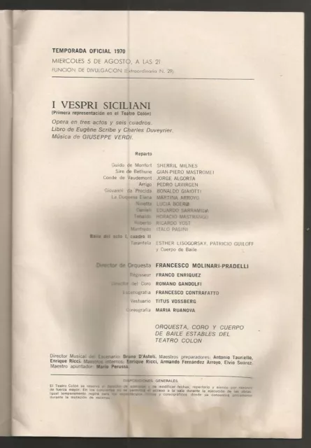 Programme Colon Teather Opera S Milnes G Piero Mastromei 1970