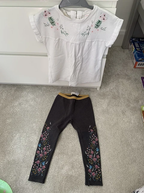 Abito da bambina Zara top floreale bianco e leggings antracite età 3-4 anni