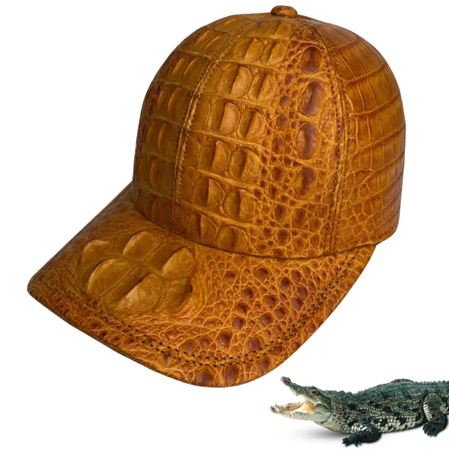 Mens Brown Alligator Leather Baseball Cap Genuine Crocodile Trucker Hat Snapback