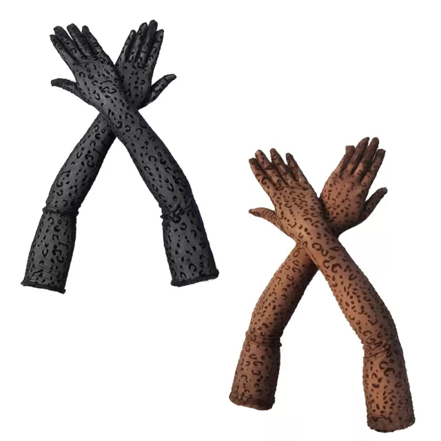 Guantes para mujer largos de malla de ópera accesorios extendidos protección solar leopardo 3