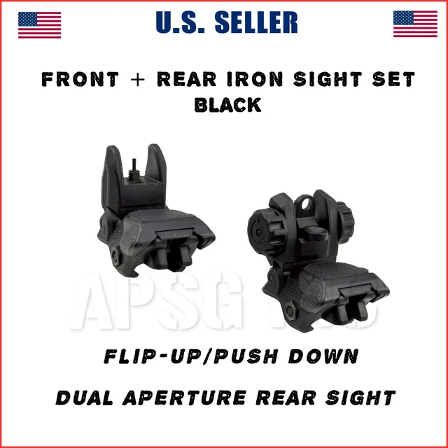 Backup Iron Sights SET Flip up Front and Rear Set for Picatinny - Black, Polymer