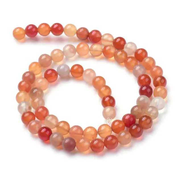 1 Strand Natural Carnelian Round Gemstone Beads - 6mm - Orange - P00418