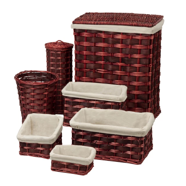 7-PCS Bathroom Basket Wicker Laundry Hamper and Bath Combo Set Clothes Storage