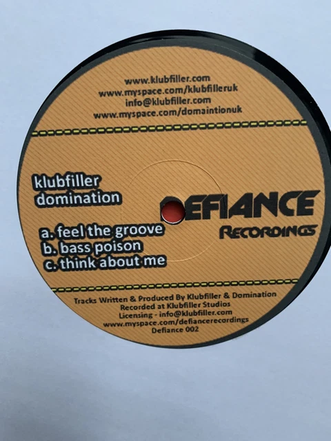KLUBFILLER - Domination - Defiance Recordings - Hard House Bounce Donk 12” Vinyl