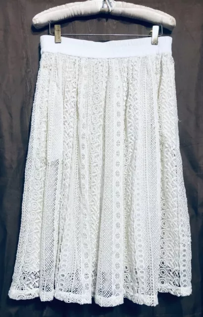 Leon & Harper Womens Size 4 Crochet Lace A Line Midi Skirt Ivory White Boho