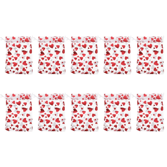 50 bolsas de hilo de encaje para el Día de San Valentín bolsas de dulces claras en forma de corazón