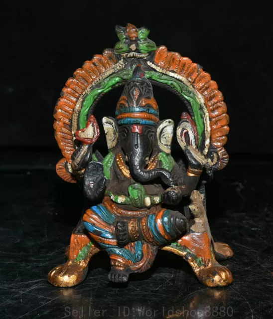 4.8" Old Tibetan Bronze Painting Ganesh Lord Ganesha Elephant God Buddha statue